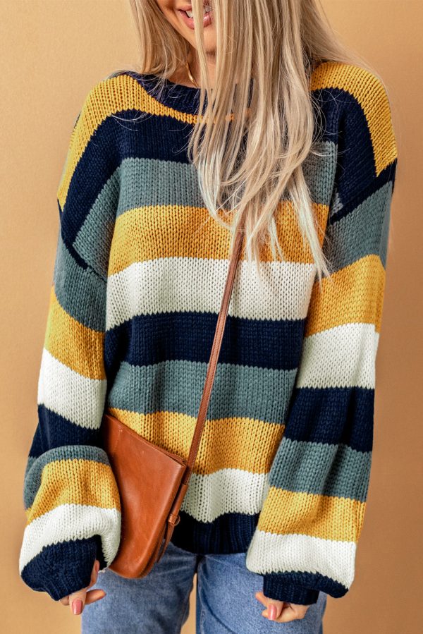 Color Block Round Neck Dropped Shoulder Sweater on Sale - Image 2