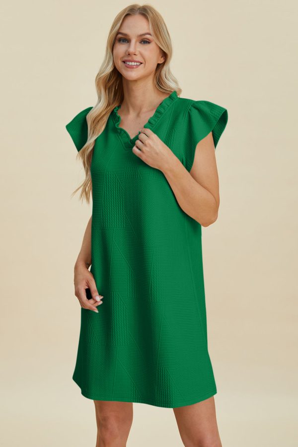 Double Take Full Size Ruffled V-Neck Cap Sleeve Dress (multiple color options) For Discount