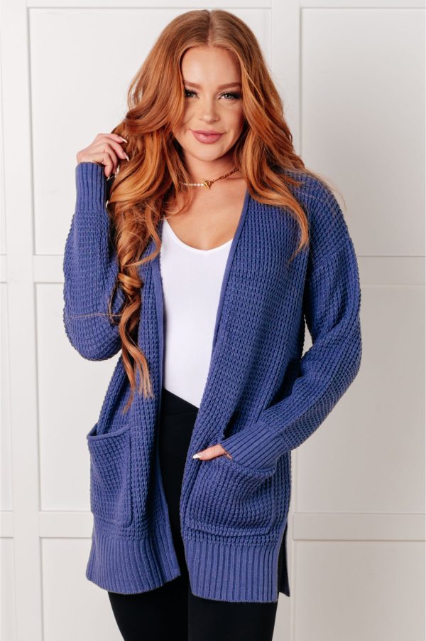 Everything Layer Waffle Knit Open Front Cardigan in Marlin Cheap