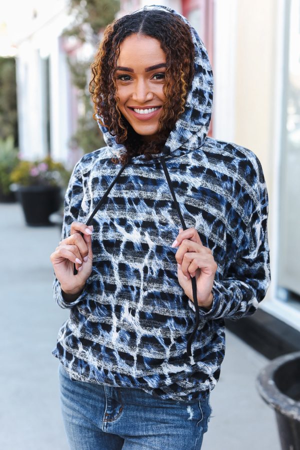 Casual Chic Blue & Black Animal Print Stripe Hoodie Online now - Image 2