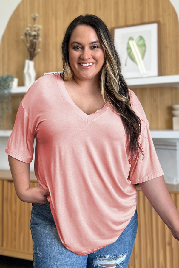 Bamboo Breeze V-Neck Drop Shoulder T-Shirt (multiple color options) Hot on Sale