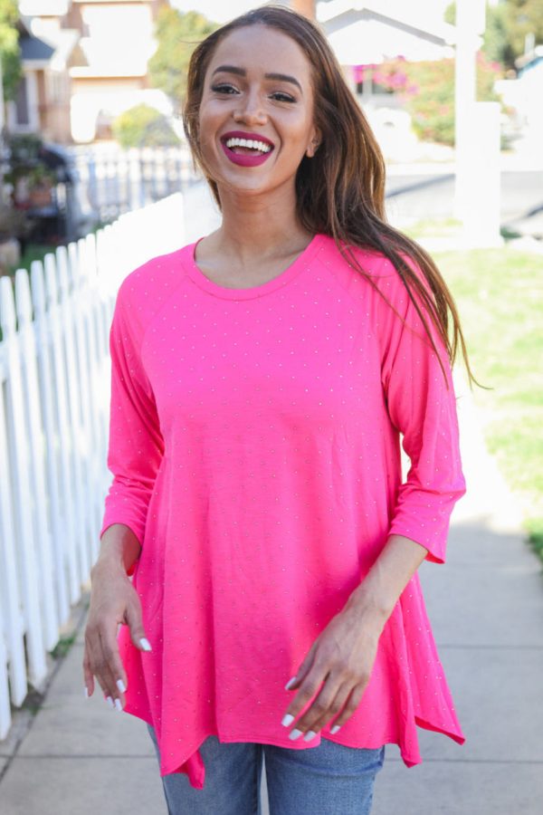 Be Bold Hot Pink Glitter Stud Scarf Hem Top Online Hot Sale