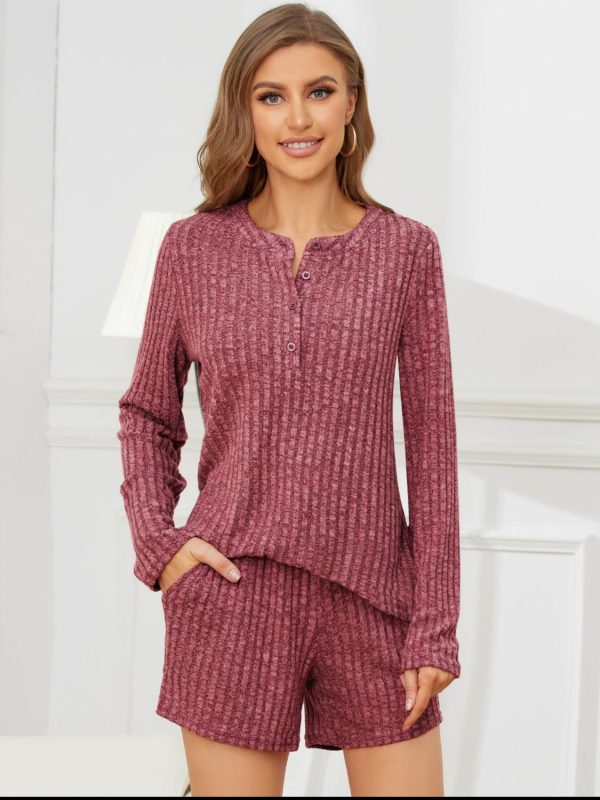 Ribbed Round Neck Top and Shorts Lounge Set  (multiple color options) Discount - Image 2
