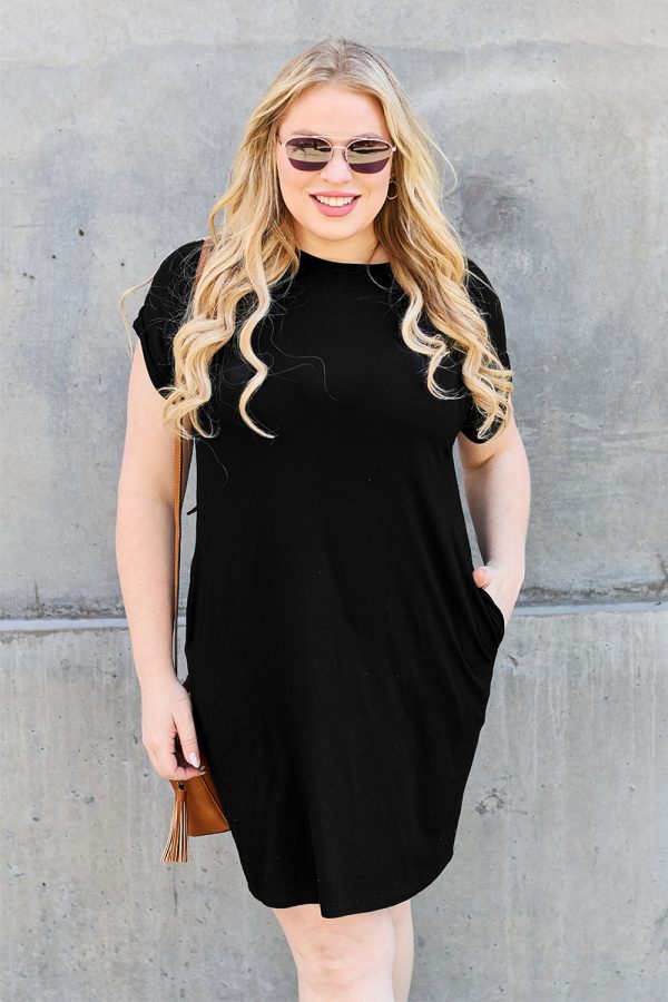 Bamboo Round Neck Short Sleeve Dress with Pockets Supply