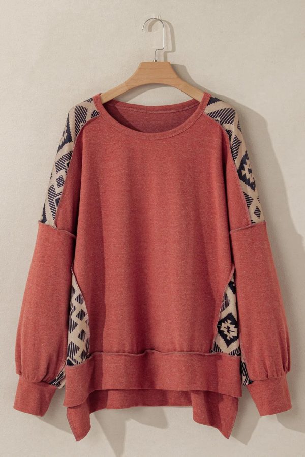 Geometric Round Neck Long Sleeve Sweatshirt Hot on Sale - Image 5