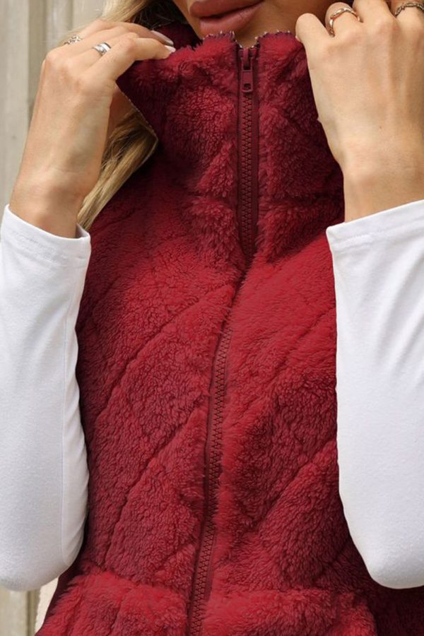 Fuzzy Plaid Texture Zip Up Vest Coat  (multiple color options) Hot on Sale - Image 2