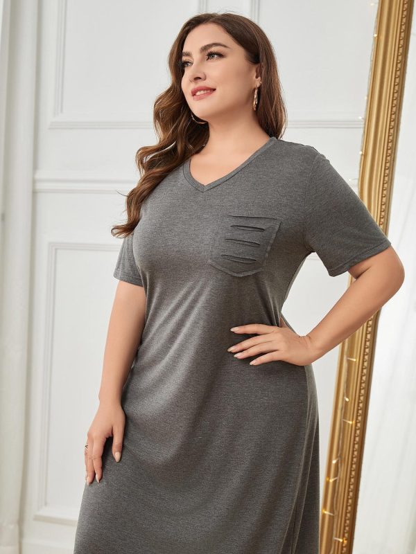 Pocketed V-Neck Short Sleeve Lounge Dress Hot on Sale - Image 4