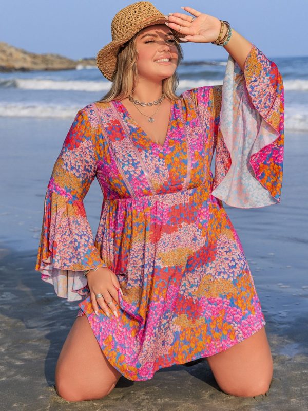 Ruched Printed Long Sleeve Dress For Discount - Image 3