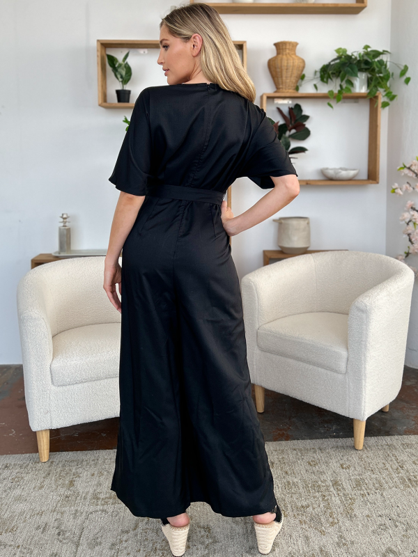 V-Neck Tie Front Short Sleeve Slit Jumpsuit For Cheap - Image 2