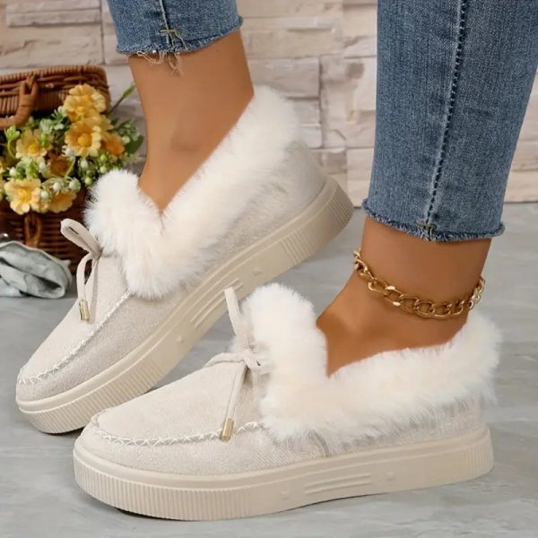 Bow Furry Round Toe Flat Slip-Ons (multiple color options) Online now