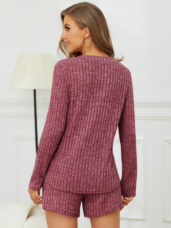 Ribbed Round Neck Top and Shorts Lounge Set  (multiple color options) Discount - Image 4