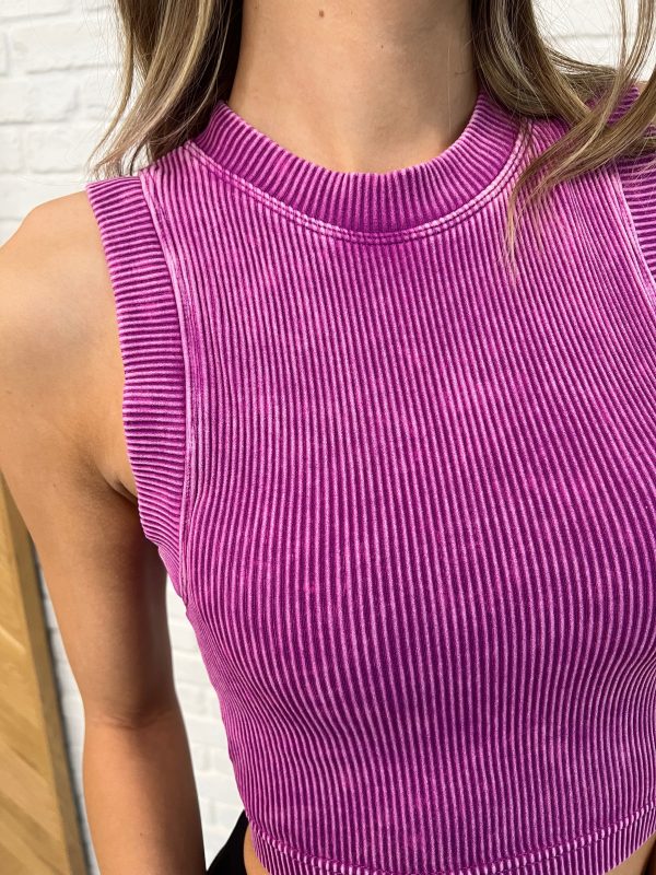 Over and Out Cropped Ribbed Tank in Lt Plum Online Sale - Image 2