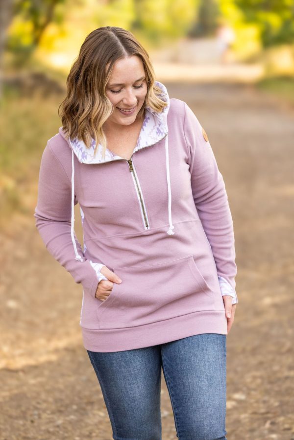 HalfZip Hoodie in Mauve and White Geometric Online Sale - Image 2