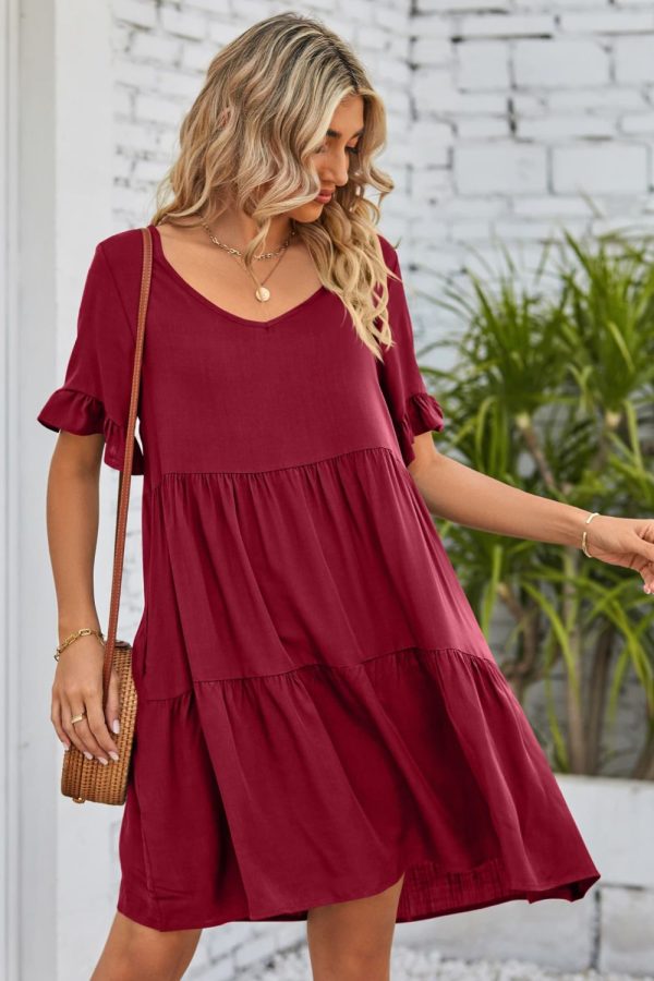 Mandy V-Neck Flounce Sleeve Tiered Dress (multiple color options) Fashion - Image 2