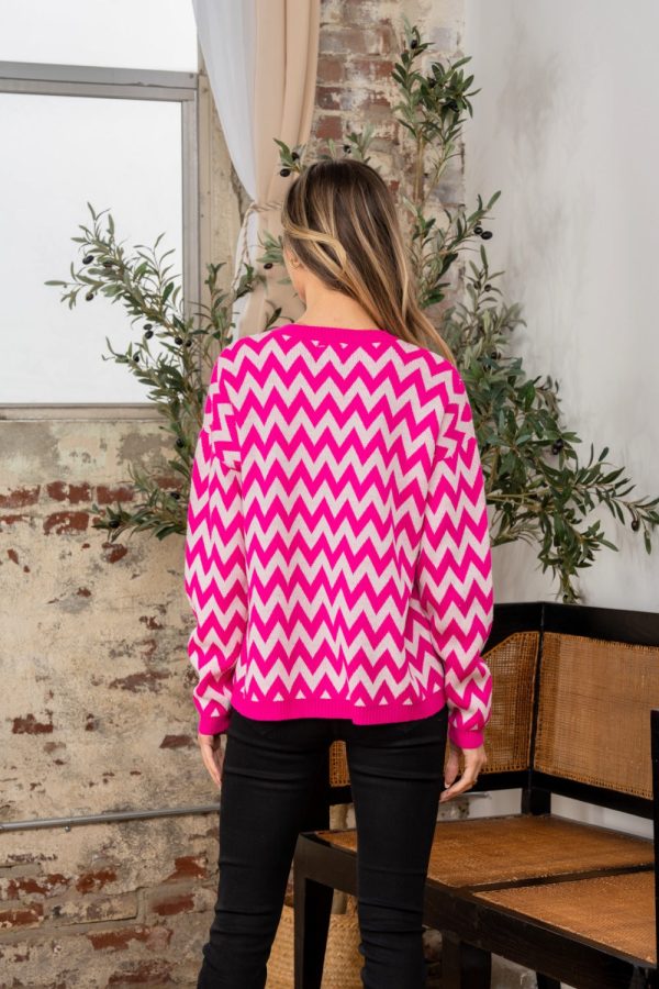 Wave Stripe Contrast Long Sleeve Sweater Sale - Image 2