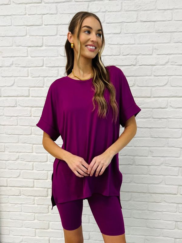Comfy Cruising Top and Biker Shorts Set in Lt Plum Discount