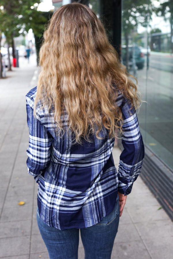 Casual Chic Plaid Button Down Long Sleeve Top in Blue Online - Image 3