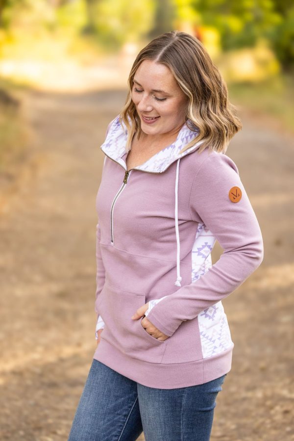 HalfZip Hoodie in Mauve and White Geometric Online Sale - Image 4