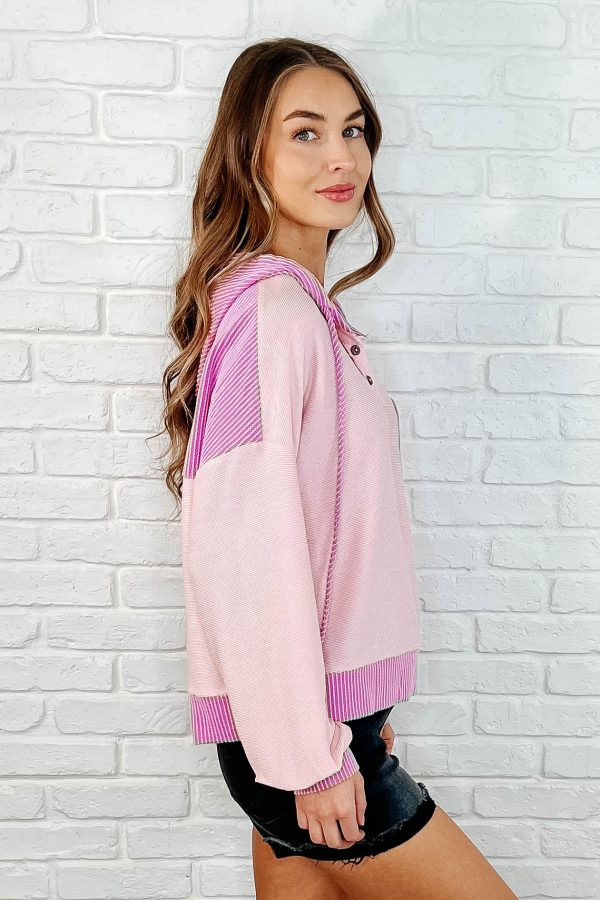 Here for Now Color Block Hoodie in Pink Online now - Image 2