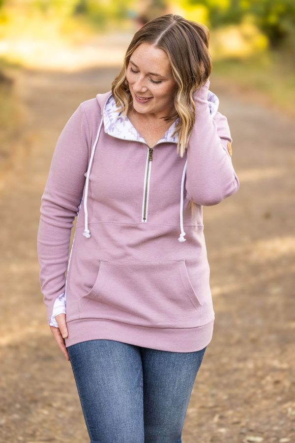 HalfZip Hoodie in Mauve and White Geometric Online Sale - Image 3